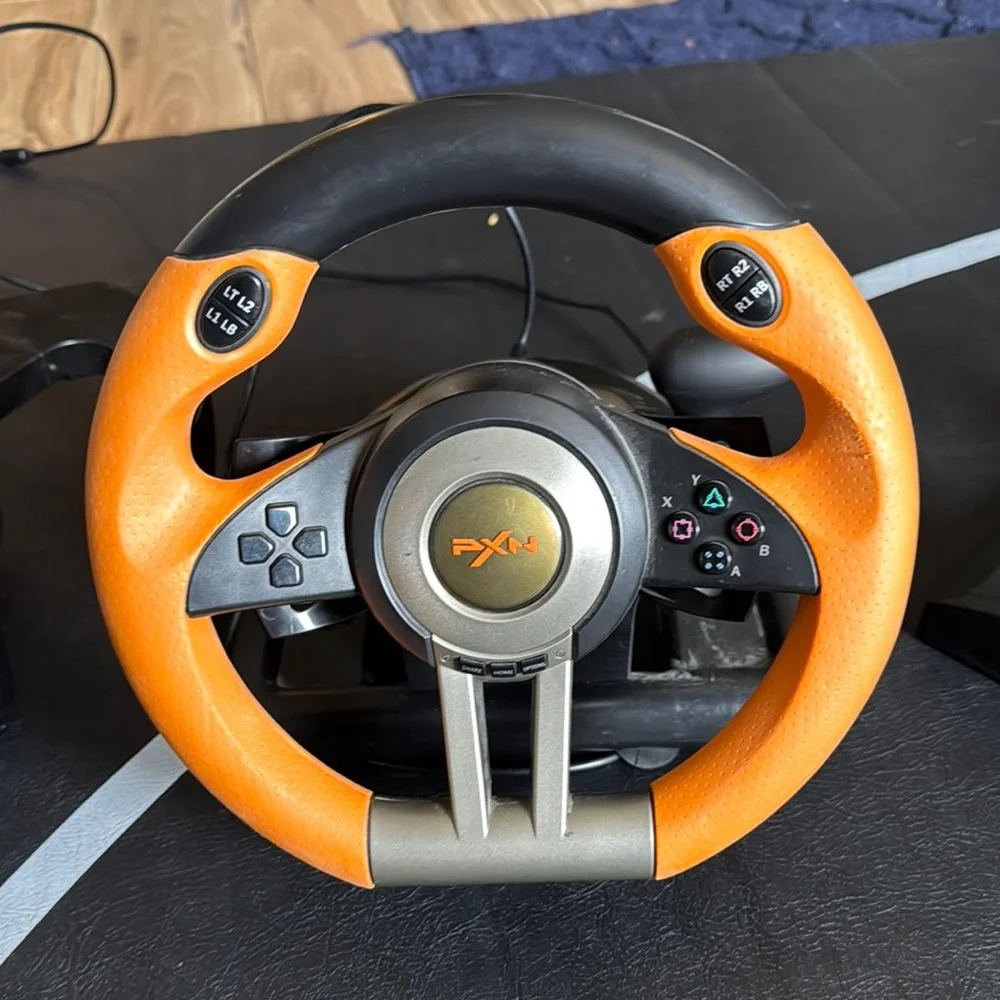 Orange and Black Racing Wheel with Pedals
